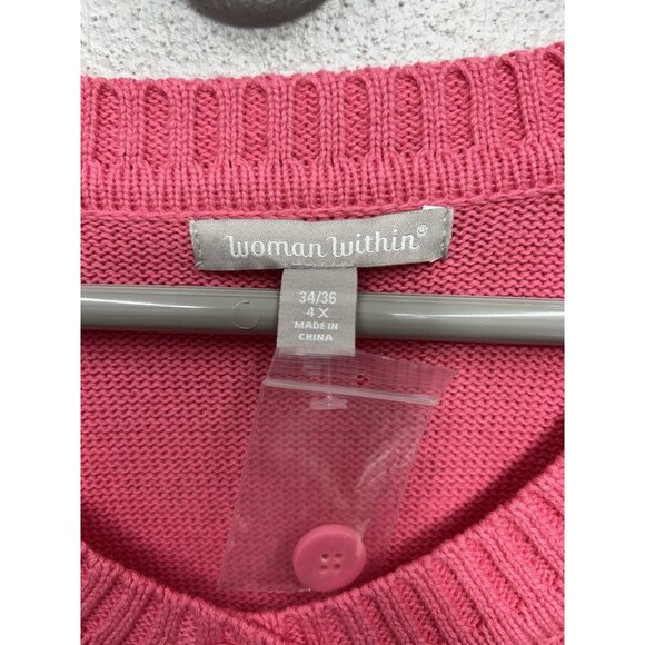 NEW Woman Within Cable Knit Cardigan Sweater Plus Size 4X 34/36 Pink Chunky Y2K - Picture 4 of 5